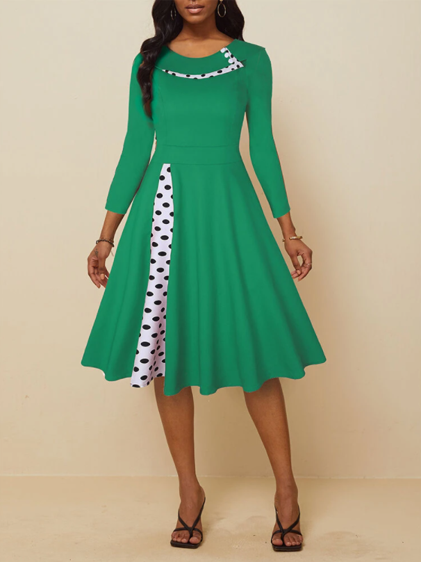 Midi tea dress in blue and red spot